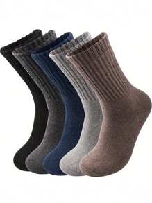 1/5/10 Pairs Super Thick Thermal Lined Warm Winter Socks - Comfortable And Soft Christmas Gift For Dad, Suitable For Cold Weather, Long Socks, Winter, Black Socks, Warm Socks, Casual Thick Moisture-Wicking Comfortable Crew Socks For Autumn/Winter, Long-Lasting, - Multicolor - View 3