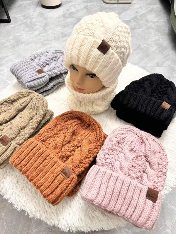 2 Stücke/Set Damen Winter Zopfstrick Mütze & Schal, warme gefütterte dicke Ohrenwärmer Beanie, geeignet für täglichen Wintergebrauch, Winteraccessoires, Winteroutfits, Valentinstag Geschenk