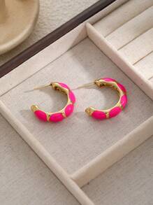 1 Pair 18K Plated Stainless Steel Dopamine Candy Color Segment Dangle Earrings For Women, French Fashionable Ins Style Suitable For Party, Dates, Work