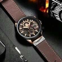 CURREN Men's Wrist Watch, Fashion Chronograph Quartz Water Resistant Leather Strap Luminous Date Display - Multicolor - View 4