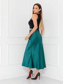 Elegant Long Satin Skirt For Women With Side Zipper Code 167 - Petroleum Blue - View 3