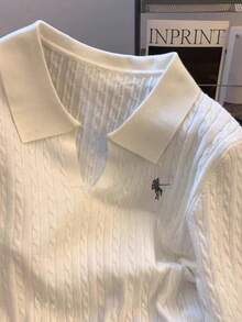 Vera Lane 冬季秋季服装女装骑士刺绣休闲优雅女孩可爱学院风Polo扭纹图案上衣长袖毛衣T恤万圣节约会夜服装女装韩版圣诞毛衣 - 白色 - 查看 6