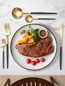 30 件不锈钢餐具套装（带礼盒）、优雅的 30 件银色/金色餐具套装、金色饰面餐具套装、可重复使用的甜点勺、迷你勺、燕麦勺、咖啡勺、酸奶勺、汤勺、沙拉叉、餐叉、餐刀、牛排刀、甜点叉、高品质厨房用具，适用于家庭、厨房、餐厅、咖啡厅、派对、圣诞礼物、送礼 - 镜面抛光 - 葡萄牙套裝 - 查看 6