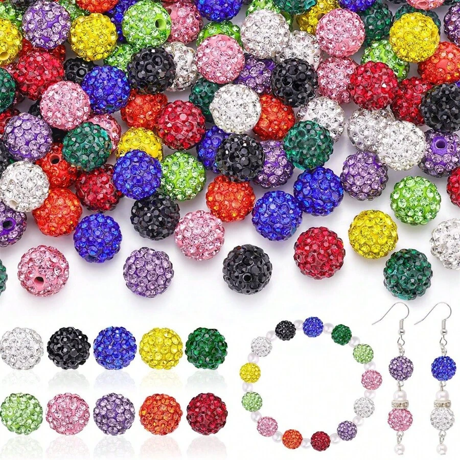 50/100pcs 10mm Handmade Ice Series Crystal Clay Beads - Baseball Sparkle Shamballa Disco Ball Design, Light Blue Fancy Sparkle, For DIY Jewelry Making, Necklace, Christmas Decoration, Crystal Beads, Necklace Bead Accessories, Shiny Bead Design, Handmade Beads