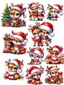 4 hojas de pegatinas de transferencia por frotamiento UV DIY con 24 patrones lindos de renos, ciervos y alces para regalos, diarios, tumblers, tazas de café, botellas, jarrones, laptops, fundas de teléfonos, tarjetas de felicitación, ilustraciones, scrapbooking, adornos navideños y decoración del hogar para fiestas