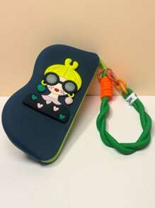 硅胶拉链眼镜盒，可收纳眼镜和眼镜布，卡通女孩贴纸硅胶材质，带挂绳，适合旅行和便携使用，防尘太阳镜收纳盒，防水防震，专为眼镜和普通眼镜设计，防止灰尘进入，适合作为礼物，母亲节礼物，节日礼物送给女儿、女友、妻子 - 彩色 - 查看 13