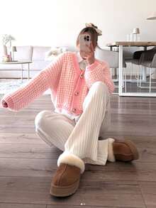 2025 Sexy Ausgehmode Herbst Rückkehr zur Schule Y2K Country Konzert Herbst Winter Goth Steampunk Vintage Old Money Stil Süßer Flughafen Streetwear Country Konzert V-Ausschnitt Kontrastfarbe Karomuster Knopf Lässig Chic Strickmantel