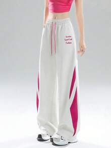 2025 Summer Colorblock Lightweight Straight Drawstring Waist High Waist Slimming Casual Pants