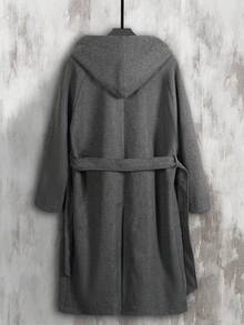 男士休闲纯色连帽长袖风衣，秋冬季百搭单品 - 深灰色 - 查看 5