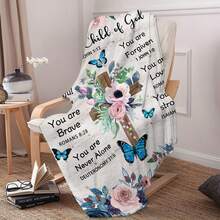 Christian Inspirational Scripture Print Flannel Throw Blanket - Contemporary Style, Machine Washable, All-Season Knitted Polyester Throw For Multipurpose Use, Ideal For Travel, Office, Home Decor, And Birthday Gift For Friends - Mixed Color - 多色2 - 查看 2