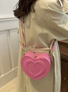 1pc Cute & Fresh Heart-Shaped Crossbody Bag, Made Of PU Material, With Zipper Closure, Adjustable Strap, Large Capacity, Suitable For Teenagers, Fashionable For School, Outdoor, Travel Or Daily Use, Great Gift For Friends - Love Crossbody Bag - View 6