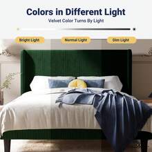 Allewie Full/Queen/King Size Bed Frame With Upholstered Wingback Headboard, Vertical Channel Tufted Corduroy Velvet Platform Bed, Strong Wooden Slats Support, No Box Spring Needed, Easy Assembly, Green - 綠色 - 查看 7