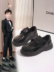 1 Pair Boys Casual Comfortable Lightweight Wear-Resistant Indoor/Outdoor Children Shoes, Fashionable Black Boys Oxfords Performance Shoes - Black - View 17