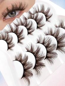 5 Pairs Natural Lashes Brown Short False Eyelashes Wispy Mink Eye Lash Fluffy Wispies Eyelash Natural Look Fake Lashes Pack Volume Lash Strips Strip Lashes, Lashes, Eyelashes, Fake Lashes