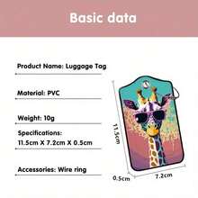 Etiqueta de bagagem Giraffe - Etiqueta de identificação de viagem leve e moderna, design vibrante, adequada para malas, mochilas, acessórios de malas de viagem | Design lúdico | Etiqueta