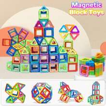 Set di blocchi di costruzione magnetici, giocattoli per bambini, giochi STEM di blocchi magnetici, giocattoli sensoriali, giochi di costruzione magnetici per bambini e bambine, giocattoli per lo sviluppo cerebrale di bambini in età prescolare e asilo, taglia media 32,56,84 pezzi