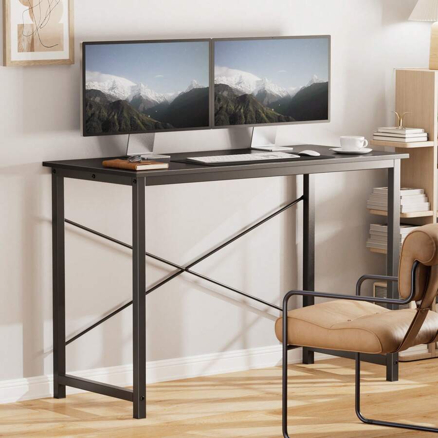 OLIXIS 32 In Small Computer Desk For Home Office, Modern Study Work Table Simple Style For Bedroom, Writing Desks With X-Shaped Reinforcement, - 黑色 - 查看 1