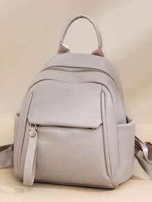 Zaino da donna di colore a contrasto alla moda, versatile, con ampia capacità, casual, leggero per uso esterno e da viaggio, adatto per studenti universitari - Beige - Visualizzare 1