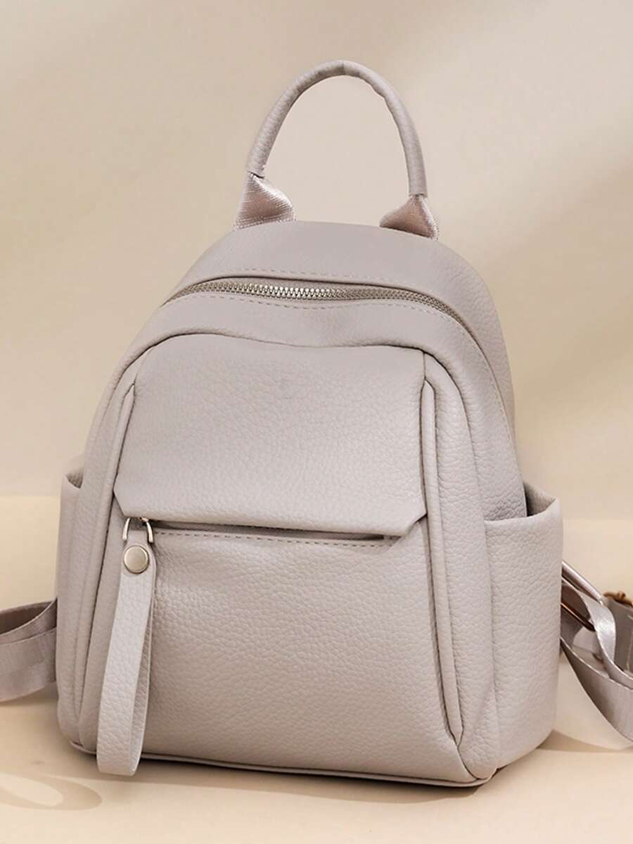 Zaino da donna di colore a contrasto alla moda, versatile, con ampia capacità, casual, leggero per uso esterno e da viaggio, adatto per studenti universitari - Beige - Visualizzare 1