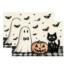 1/2/4/6 Piece Table Mat Set, Halloween Themed Style, Bat Pattern Print, Size 30x45 Cm. Polyester Halloween Placemats Are Suitable For Home Kitchens/Heat-Resistant Tablecloths, Easy To Clean, And Are Ideal Accessories For Home Kitchen Dining Tables. They Are Suitable For Family Gatherings And Indoor Occasions, And Are The Best Choice For Halloween Decoration.