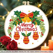 [圣诞十字绣] 圣诞节 DIY 1 套印花十字绣套件 | 11CT 中网格 3 股刺绣初学者套件适用于客厅墙壁家居装饰 - DIY 十字绣工艺套件