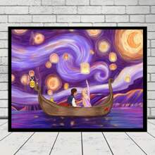 1pc Exquisite 5D Diamond Painting Kit, DIY Art Piece Of Boat Under Pink Starry Sky, Elegant Unframed Room Decor, Full Round Diamond DIY Kit, Leisure & Stress Relief Handcraft With Perfect Dotting Effect
