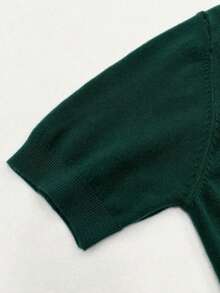 Kaos Rajut Lengan Pendek Warna Polos Ringan untuk Wanita, Atasan Musim Panas Minimalis - Dark Green - View 5