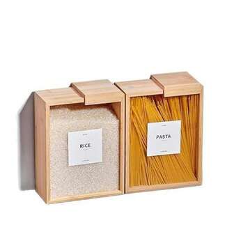 1 件竹制和亚克力食物分配器 2 升容量厨房收纳盒，适用于谷物、米饭、面食和零食，时尚收纳解决方案，方便整理食物储存盒谷物分配器