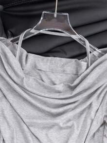 1pc Women's Open Shoulder Long Sleeve T-Shirt, Solid Color Knit Fabric, Pullover Street Style Top, Autumn/Winter