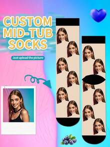 Face Socks 1pair Custom Put Any Face On Socks For Women, Personalized Photo Socks For Handsome Guys & Beautiful Girls, Interesting Customized Picture Couple High Crew Socks, Suitable For Valentine's Day, Birthday Gifts And Other Occasions,Funny,Crazy,Anime,Multicolor Socks,Dawg,Colorful,Cute,Adorable,Contracted,Funny,Custom,Unique,Customized,Personalized,Ideal Gifts For Him,Ideal Gifts For Her,Boyfriend,Girlfriend,Family,Friends,Grandparents,Her - Multicolor - View 7
