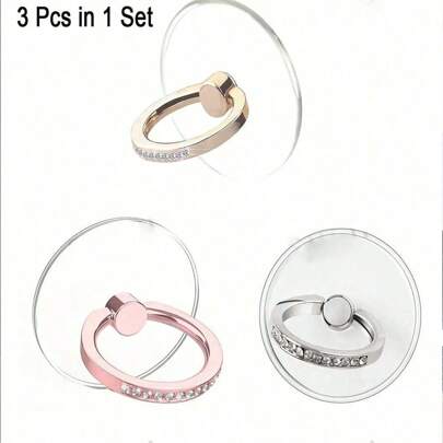 3 Peças/Conjunto Suporte de Anel de Telefone com Strass Prateado, Suporte de Anel de Aço Inoxidável, Suporte de Anel de Cristal Acrílico Transparente com Rotação de 360°, Compatível com Vários Telefones e Capas de Telefone, Compatível com iPhone, Android, Presente para Aniversário, Família, Amigos, Pegador de Telefone