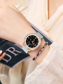 1pc Cute Cartoon Cat & Rose Gold/Silver Watch Case Protector Compatible With Samsung Galaxy Watch 7 FE 6 5 4 40mm 44mm / Watch 5 Pro 45 44mm / Watch6 43mm / Watch4 Classic 46mm, Luxury Rhinestone Jewelry Decorated, Shiny, Protective Cover For Young Fashionable Women