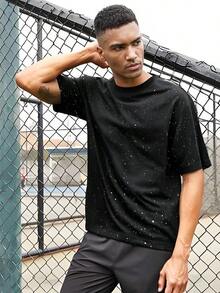 GRDR Męska chłodząca, oddychająca, odprowadzająca wilgoć, błyszcząca koszulka z krótkim rękawem i nadrukiem w gwiazdy - Czarne - Zobacz 2