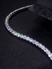 1pc 3mm Top Quality Hip Hop Four Claw Diamond Tennis Chain Necklace In White Gold Adjustable Clavicle Necklace S925or925 Sterling Silver Shining Light Luxury And High-End Exquisite Fine Jewelry Gifts For Women - 3mm High-end Full Diamond Necklace - View 9