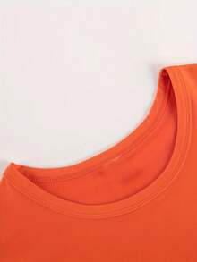 Spring Tops Fashion Letter Print Women's Round Neck Pure Cotton T-Shirt Simple Design, Comfortable And Breathable, Suitable For Daily Casual Wear, Versatile, Shows Natural And Elegant Style, Summer Party Essential, Local Delivery Loose And Comfortable Summer - 桔紅色 - 查看 3
