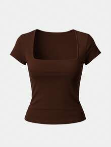Kit 3 Women's Short Sleeve Suplex Blouse Cold Mesh Basic Blouse - Caramel, Nude and Brown - View 2
