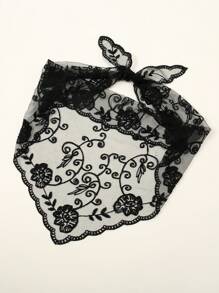 1件时尚花卉刺绣蕾丝头巾，复古女士三角头巾，优雅头饰发饰，教堂祈祷及婚礼面纱，新娘蕾丝曼蒂拉，秋季服装，女士情人节配饰