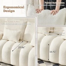 91" L Shaped Sofa With Storage Console, Plush Cloud Couch With Cup Holder And Hiden Storage Compartment, Soft Teddy Fabric 3-Seater Sectional Couch For Living Room & Apartment - 米色 - 查看 7