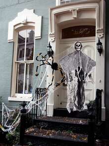 1 PIEZA Decoración de Halloween Fantasma colgante Accesorios de terror Adornos colgantes para exteriores Diseño de habitación embrujada Fantasma de gasa con calavera Colgante de puerta - Multicolor - Ver 6