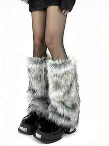 OSPNIEEK Womens Faux Fur Furry Leg Warmers - 灰色 - 查看 4