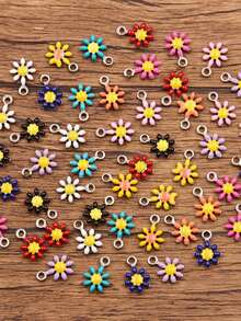 10 Pieces, 10 Colors, 7X10mm Stainless Steel Accessory, Plant Charm, Colorful Droplet Sunflower And Daisy Pendant