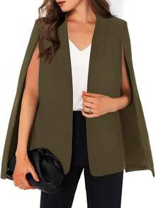 Womens Cape Split Sleeve Open Front Casual Coat Work - Style BYIL - 軍綠色 - 查看 1