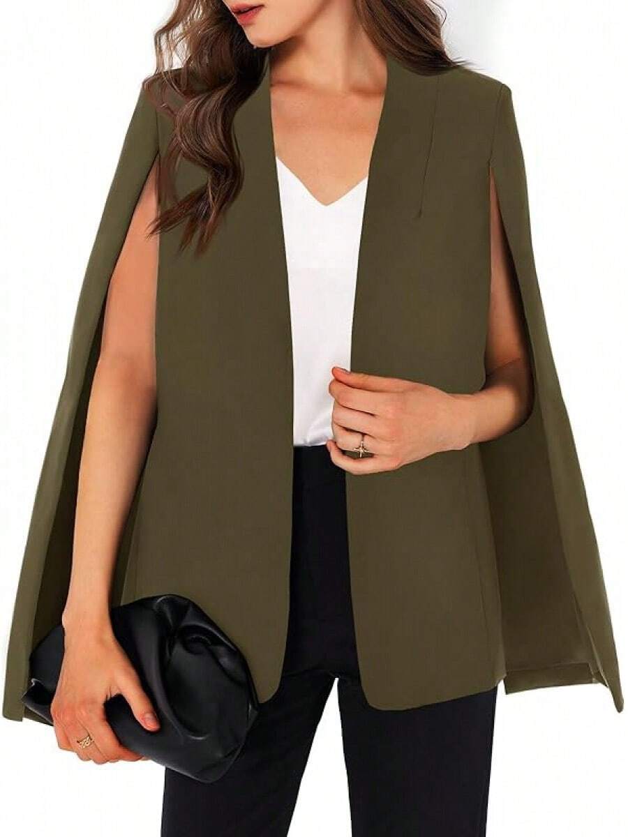 Womens Cape Split Sleeve Open Front Casual Coat Work - Style BYIL - 軍綠色 - 查看 1