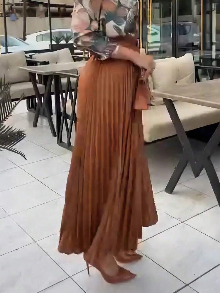 ZIAI Vestido de oficina plisado de cintura alta para mujer, vestido elegante de longitud media (sin cinturón) - Amarillo - Añade 5