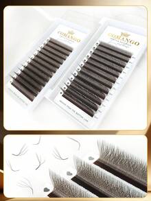 CoMango 12片棕色3D/4D/5D预制睫毛簇，混合宽度8-15mm，0.07mm仿貂毛自然柔软外扩睫毛，自发性浓密睫毛，睫毛簇，单根睫毛，假睫毛 - 棕色 - 查看 3