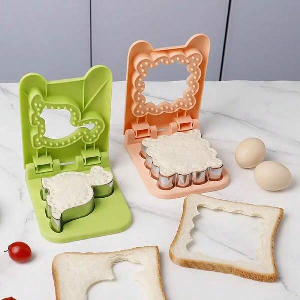 1 Piece, Stainless Steel Breakfast Sandwich Mold, Toast Cutter, Pocket Sealer, Bread DIY Making Tool; Pink Square Lace Lace, Green Dinosaur Shape, Toast Clip, Bread Slicing Mold, Convenient, Durable And Easy To Clean, Suitable For Baking Pastry Tools.