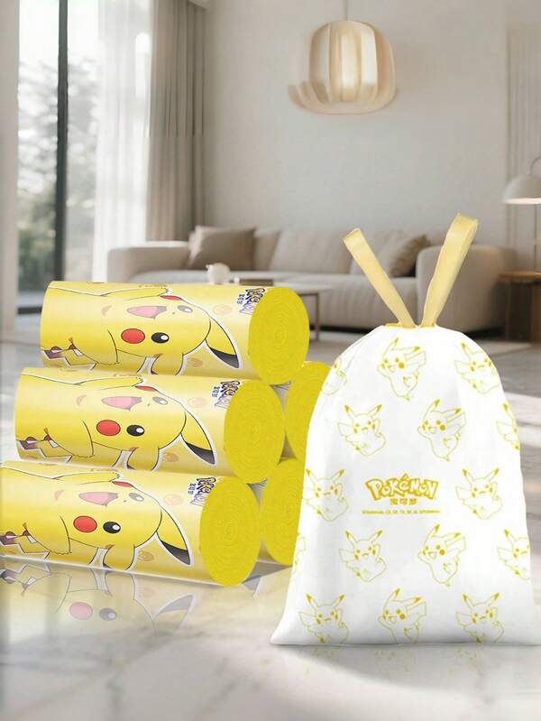 pokemon Bolsa de basura de Pikachu Pokémon, bolsa de residuos de cocina, reforzada y no se rompe fácilmente, bolsa de basura desechable para uso doméstico, rollo grande con asa reforzada, bolsa de basura con cuerda de ruptura por puntos
