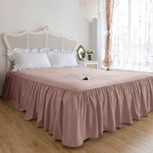 1pc Bed Skirt, Bedding, Soft & Breathable Bed Sheet With Ruffled Hem And Elastic Band, Comfortable Sleep, Lightweight & Elegant, Cloud-Like Soft Texture, Fits Twin, Full, Queen, King Size Beds, Machine Washable, Princess Style Room Decor - Dusty Pink - View 7