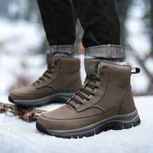 Winter Men Boots Warm Plush Boots For Men Outdoor High Top Hiking Sneakers Wear-Resistant Men's Casual Shoes Male Mountain Working Ankle Snow Boots Plus Sizes 39-48 - Khaki - View 6