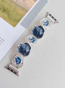 1 Stück Neues kreatives Ölgemälde Smartwatch-Band für Frauen, elastisches Metallarmband in Gold kompatibel mit Apple Watch Armband Ultra 2 49mm 45mm 44mm 38mm 40mm 41mm 42mm 46mm, modisches luxuriöses asymmetrisches geometrisches Damen-/Mädchen-Armband kompatibel mit Apple Watch Series